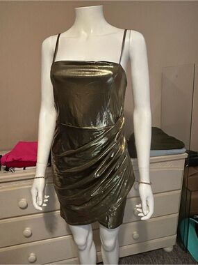 refuge Metallic Olive Slip Mini Dress